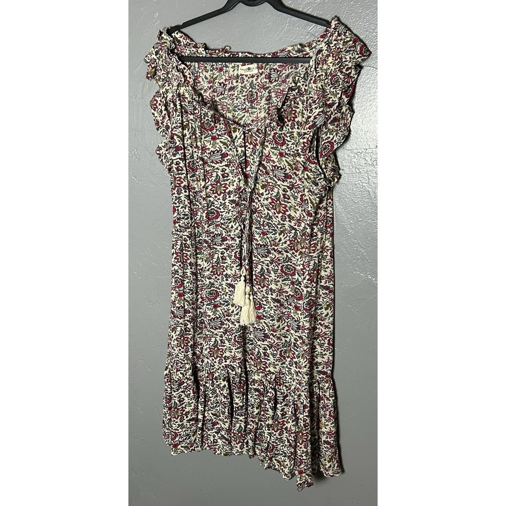 Natural Life Women's Midi Dress Floral Size XL Tassels Short Sleeve Spring Boho - Picture 1 of 11